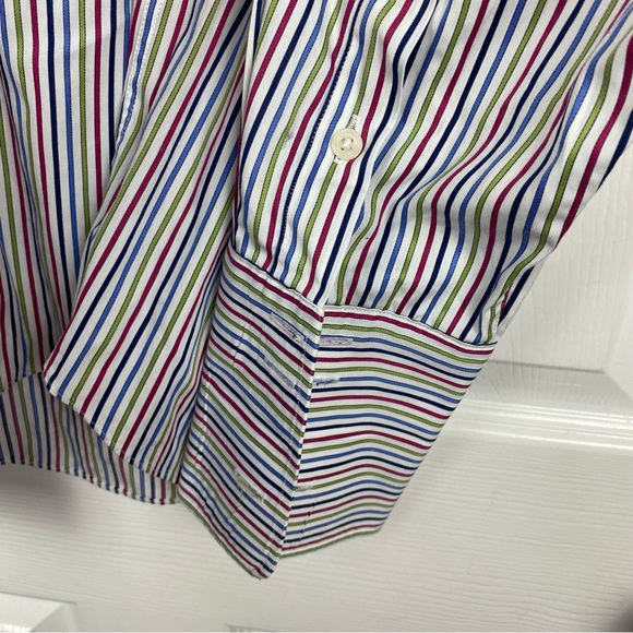 David Donahue Men's Formal Double Cuff Dress Shirt Striped Multicolor - Picture 2 of 6